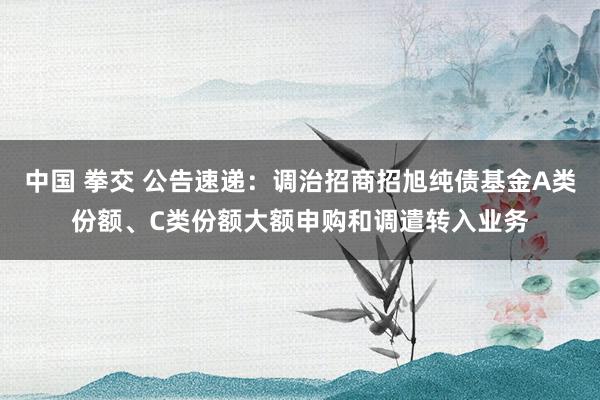 中国 拳交 公告速递：调治招商招旭纯债基金A类份额、C类份额大额申购和调遣转入业务