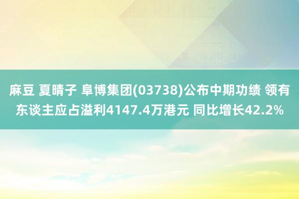 麻豆 夏晴子 阜博集团(03738)公布中期功绩 领有东谈主应占溢利4147.4万港元 同比增长42.2%